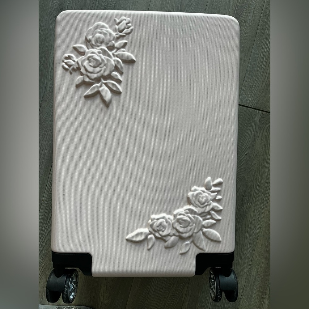NEW Betsy Johnson 3D Embossed Roses Carry On Suitcase 13.5 X 18.5 inches